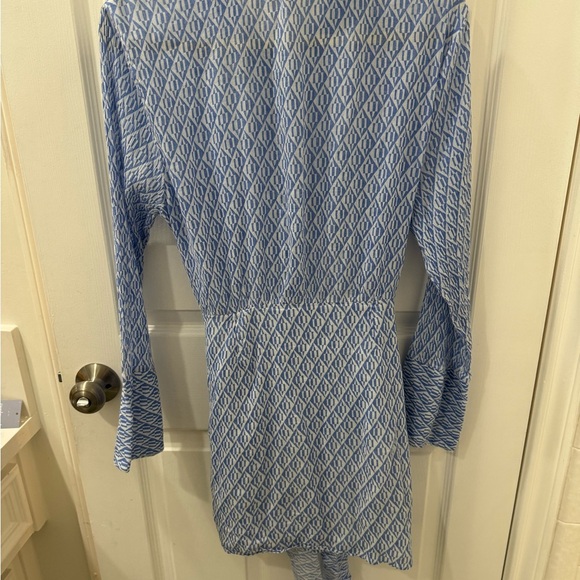 FREE PEOPLE Blue Patterned Shirt Tie Dress - Picture 3 of 7